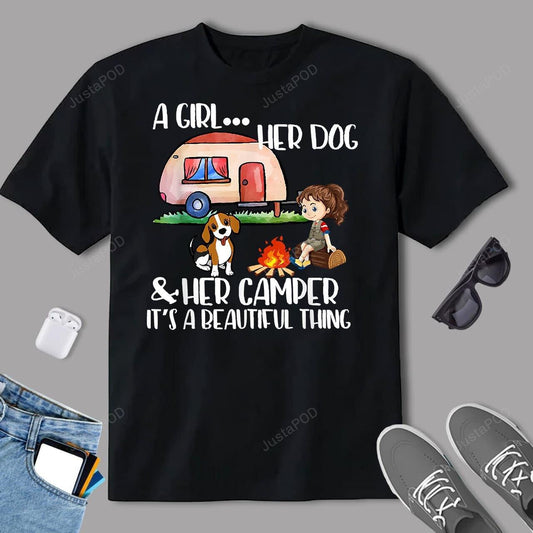 Deekarilio Camping A Girl Her Dog & Her Camper It’s A Beautiful Thing T-Shirt